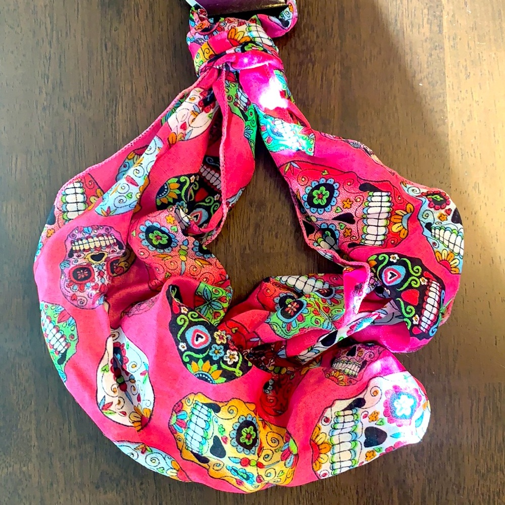 Sugar Skulls Pink Scarf NWT